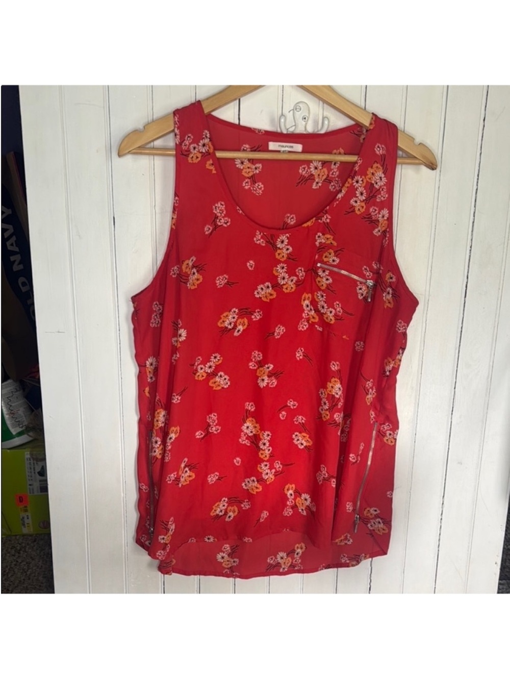 Maurices Tank Top Red Floral Size XL